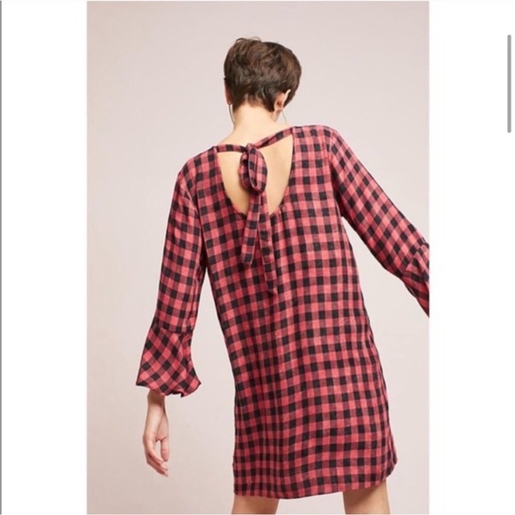Anthropologie Cloth & Stone Plaid Flutter Sleeve Buffalo Check Open Back Dress M - Picture 3 of 12